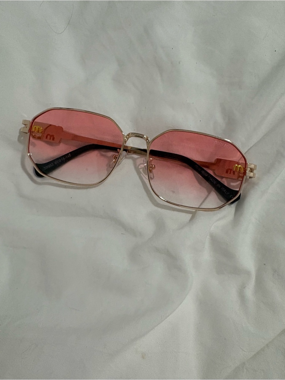 Miu Gold Frame Pink Lens Women’s Sunglasses